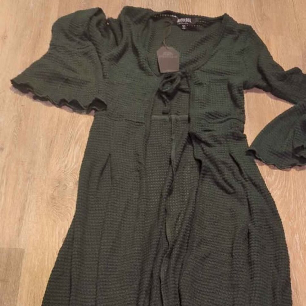 Disturbia xana textured tie front long cardigan green size 2 new